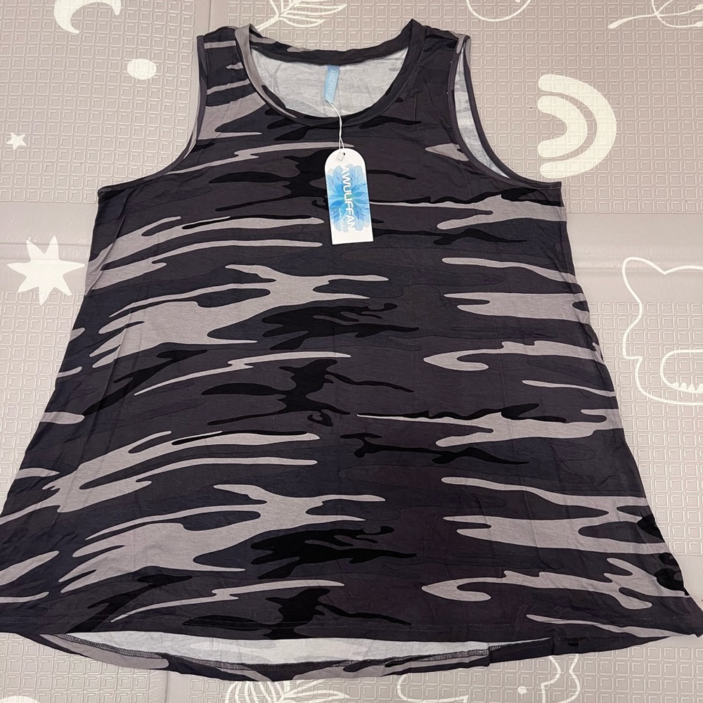 Black and Gray Camouflage Tank Top